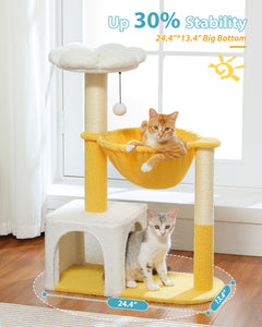 Flower Cat Tree with Sisal Scratching Posts, 36.6" Cute Cat Tower with Large Green Hammock for Small Indoor Cats, Cat Condo with Removable Flower Bed for Kittens