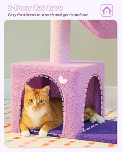 Flower Cat Tree with Sisal Scratching Posts, 36.6" Cute Cat Tower with Large Green Hammock for Small Indoor Cats, Cat Condo with Removable Flower Bed for Kittens