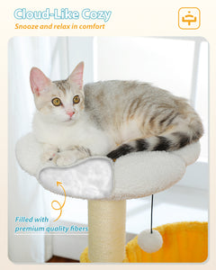 Flower Cat Tree with Sisal Scratching Posts, 36.6" Cute Cat Tower with Large Green Hammock for Small Indoor Cats, Cat Condo with Removable Flower Bed for Kittens