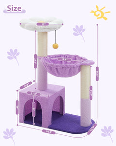 Flower Cat Tree with Sisal Scratching Posts, 36.6" Cute Cat Tower with Large Green Hammock for Small Indoor Cats, Cat Condo with Removable Flower Bed for Kittens