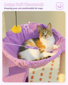 Flower Cat Tree with Sisal Scratching Posts, 36.6" Cute Cat Tower with Large Green Hammock for Small Indoor Cats, Cat Condo with Removable Flower Bed for Kittens
