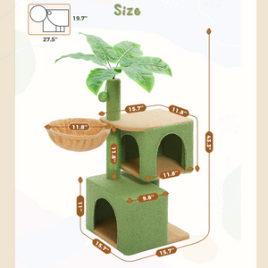 PAWZ Road 43.3'' Cat Tree for Indoor Cats Cactus Cat Tower with 2 Cat Condos, Cozy Hammock, Cat Scratching Post and Sisal Ball, Green Cat Activity Tree for Large Cats