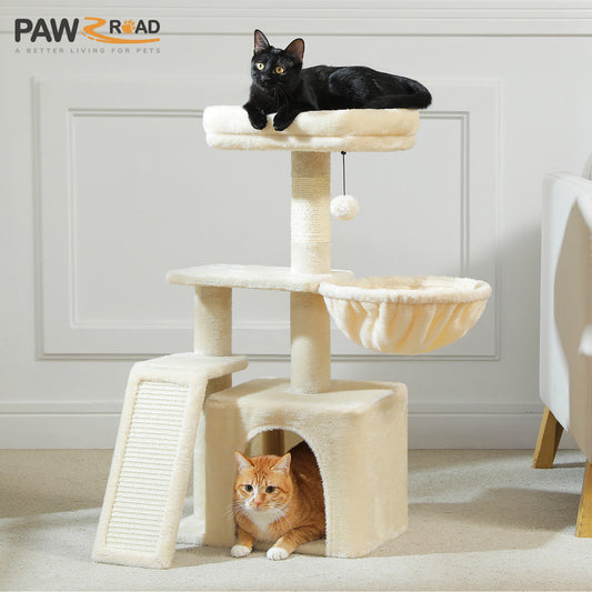 Small Cat Tree for Indoor Cats, 32'' Cute Cat Tower Cat Condo with Sisal Scratching Ramp, Cozy Hammock and Removable Top Bed Perch for Kittens