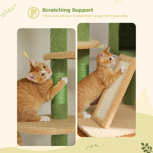 PAWZ Road Cactus Cat Tree Floor to Ceiling Cat Tower Adjustable Height (90.5''~100.4'' = 230cm~252cm) with Cat Condo, Cozy Hammock and Scratching Post, Tall Cat Activity Tree for Indoor Cats, Green