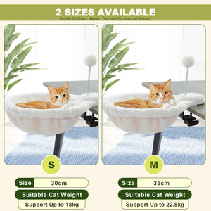 PAWZ Road Cat Bed for Desk - 14 Inch Space Saving Cat Hammock with Interactive Plush Ball Supports Up to 50lbs - Fits Tables Under 5cm Thick White