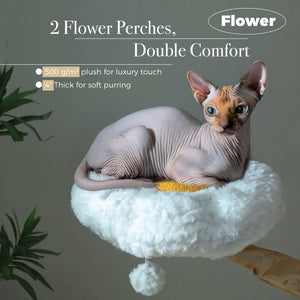 PAWZ Road 59-Inch Modern Luxury Wood Cat Tree Tower, Natural Wood,  Condo& Hammock, Flower Design for Indoor Cats, White, Home