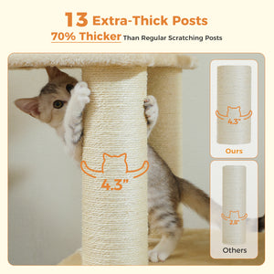 PAWZ Road 67-Inch Large Cat Tower Tree for Indoor Cats Adult with 7 Thick Black Scratching Posts (φ4.3), Multi-Level Condo, Big Perch & Hammocks -Black/Gray/Beige