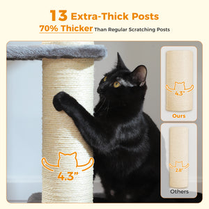 PAWZ Road 67-Inch Large Cat Tower Tree for Indoor Cats Adult with 7 Thick Black Scratching Posts (φ4.3), Multi-Level Condo, Big Perch & Hammocks -Black/Gray/Beige