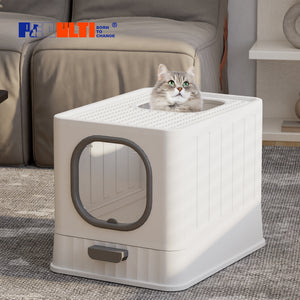 PEQULTI Enclosed Cat Litter Box Large Anti-Splashing Drawer Type Easy to Clean, Gray