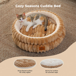 2-Sided Reversible Round Pet Bed for Dogs and Cats, 20 & 24 Inch No-Installation Pillow Cushion, Machine Washable with Non-Slip Bottom - Grey & Brown