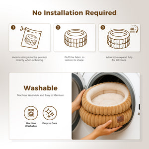 2-Sided Reversible Round Pet Bed for Dogs and Cats, 20 & 24 Inch No-Installation Pillow Cushion, Machine Washable with Non-Slip Bottom - Grey & Brown