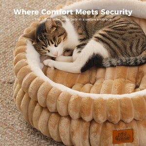 2-Sided Reversible Round Pet Bed for Dogs and Cats, 20 & 24 Inch No-Installation Pillow Cushion, Machine Washable with Non-Slip Bottom - Grey & Brown