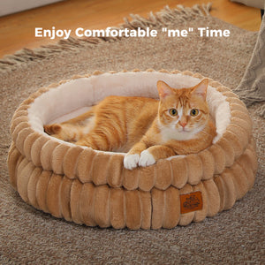 2-Sided Reversible Round Pet Bed for Dogs and Cats, 20 & 24 Inch No-Installation Pillow Cushion, Machine Washable with Non-Slip Bottom - Grey & Brown