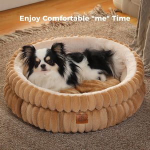 2-Sided Reversible Round Pet Bed for Dogs and Cats, 20 & 24 Inch No-Installation Pillow Cushion, Machine Washable with Non-Slip Bottom - Grey & Brown