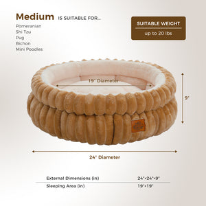 2-Sided Reversible Round Pet Bed for Dogs and Cats, 20 & 24 Inch No-Installation Pillow Cushion, Machine Washable with Non-Slip Bottom - Grey & Brown