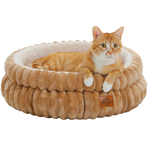 2-Sided Reversible Round Pet Bed for Dogs and Cats, 20 & 24 Inch No-Installation Pillow Cushion, Machine Washable with Non-Slip Bottom - Grey & Brown