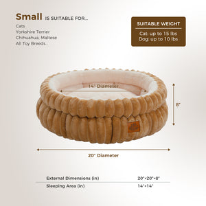 2-Sided Reversible Round Pet Bed for Dogs and Cats, 20 & 24 Inch No-Installation Pillow Cushion, Machine Washable with Non-Slip Bottom - Grey & Brown