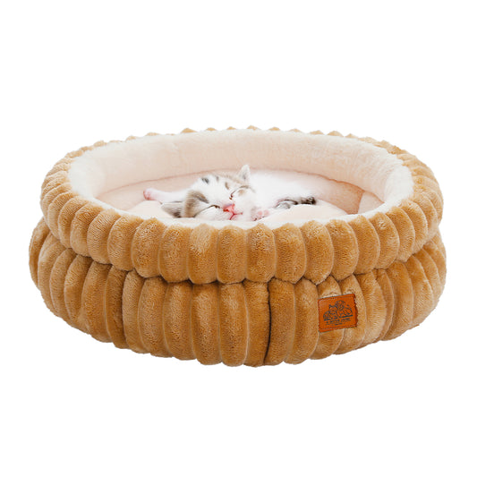2-Sided Reversible Round Pet Bed for Dogs and Cats, 20 & 24 Inch No-Installation Pillow Cushion, Machine Washable with Non-Slip Bottom - Grey & Brown