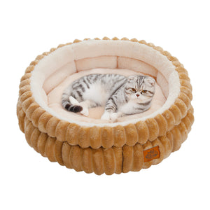 2-Sided Reversible Round Pet Bed for Dogs and Cats, 20 & 24 Inch No-Installation Pillow Cushion, Machine Washable with Non-Slip Bottom - Grey & Brown