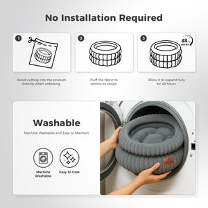 2-Sided Reversible Round Pet Bed for Dogs and Cats, 20 & 24 Inch No-Installation Pillow Cushion, Machine Washable with Non-Slip Bottom - Grey & Brown