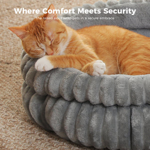 2-Sided Reversible Round Pet Bed for Dogs and Cats, 20 & 24 Inch No-Installation Pillow Cushion, Machine Washable with Non-Slip Bottom - Grey & Brown