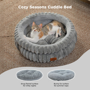 2-Sided Reversible Round Pet Bed for Dogs and Cats, 20 & 24 Inch No-Installation Pillow Cushion, Machine Washable with Non-Slip Bottom - Grey & Brown