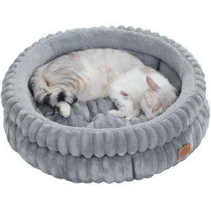 2-Sided Reversible Round Pet Bed for Dogs and Cats, 20 & 24 Inch No-Installation Pillow Cushion, Machine Washable with Non-Slip Bottom - Grey & Brown