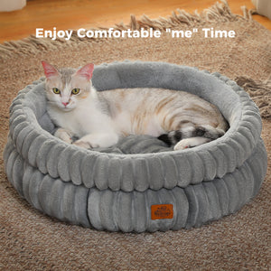 2-Sided Reversible Round Pet Bed for Dogs and Cats, 20 & 24 Inch No-Installation Pillow Cushion, Machine Washable with Non-Slip Bottom - Grey & Brown