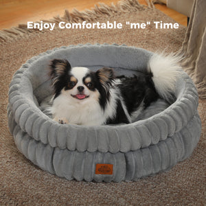 2-Sided Reversible Round Pet Bed for Dogs and Cats, 20 & 24 Inch No-Installation Pillow Cushion, Machine Washable with Non-Slip Bottom - Grey & Brown