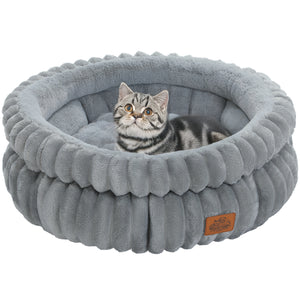 2-Sided Reversible Round Pet Bed for Dogs and Cats, 20 & 24 Inch No-Installation Pillow Cushion, Machine Washable with Non-Slip Bottom - Grey & Brown
