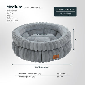 2-Sided Reversible Round Pet Bed for Dogs and Cats, 20 & 24 Inch No-Installation Pillow Cushion, Machine Washable with Non-Slip Bottom - Grey & Brown