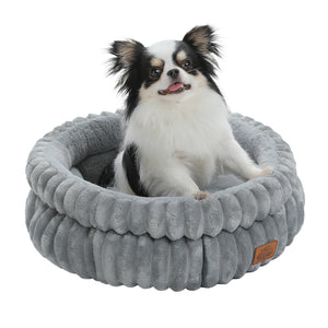 2-Sided Reversible Round Pet Bed for Dogs and Cats, 20 & 24 Inch No-Installation Pillow Cushion, Machine Washable with Non-Slip Bottom - Grey & Brown