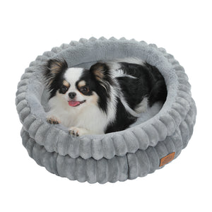 2-Sided Reversible Round Pet Bed for Dogs and Cats, 20 & 24 Inch No-Installation Pillow Cushion, Machine Washable with Non-Slip Bottom - Grey & Brown
