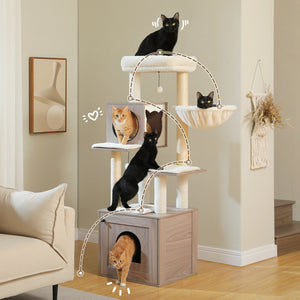 Pawz Road Deluxe Condos Torre de madeira bege para gatos