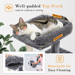 Pawz Road 34 Inches Cat Tree Multilevel Cat Tower with Double Condos, Spacious Perch, Fully Wrapped Scratching Sisal Post and Replaceable Dangling Balls Gray