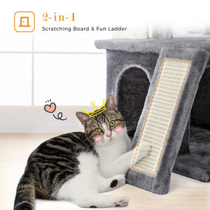 Pawz Road 34 Inches Cat Tree Multilevel Cat Tower with Double Condos, Spacious Perch, Fully Wrapped Scratching Sisal Post and Replaceable Dangling Balls Gray