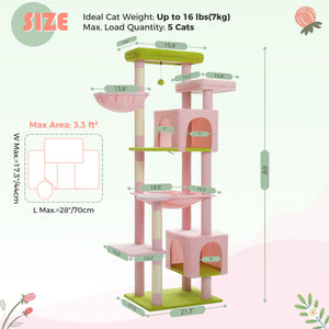 PAWZ Road Large Cat Tree, 69-Inch Tall Cat Tower for Indoor Large Cats with Large Hammock, Scratching Posts, Cozy Condo and Top Perch