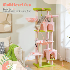 PAWZ Road Large Cat Tree, 69-Inch Tall Cat Tower for Indoor Large Cats with Large Hammock, Scratching Posts, Cozy Condo and Top Perch