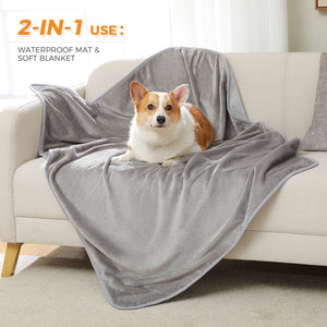 PEQULTI 55"×39" Pet Blanket Soft and Warm Waterproof Pet Mat for Large Dogs and Cats, Gray