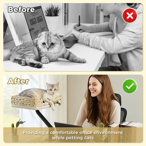 PAWZ Road Cat Bed for Desk - 14 Inch Space Saving Cat Hammock with Interactive Plush Ball Supports Up to 50lbs - Fits Tables Under 5cm Thick White