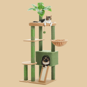 PAWZ Road 53 Inches Cactus Cat Tree, Multi-Level Cat Tower for Indoor Cats with Cat Condo, Sisal Covered Scratching Post and Cat Hammock, Soft Cat Perch Cat Playhouse for Large Cats, Green