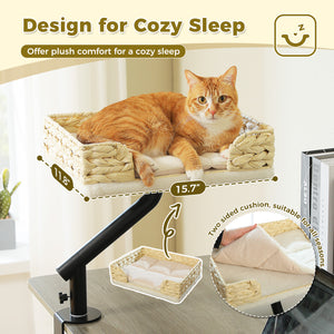 PAWZ Road Cat Bed for Desk - 14 Inch Space Saving Cat Hammock with Interactive Plush Ball Supports Up to 50lbs - Fits Tables Under 5cm Thick White