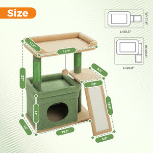 PAWZ Road 27-Inch Small Cat Tree Tower for Large Adult Cats with Wide Top Perch, Private Cat Condo and Sisal Scratching Post&Pad for Indoor Cats, (Green/Gray/Beige)