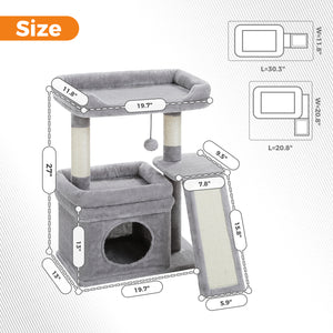PAWZ Road 27-Inch Small Cat Tree Tower for Large Adult Cats with Wide Top Perch, Private Cat Condo and Sisal Scratching Post&Pad for Indoor Cats, (Green/Gray/Beige)