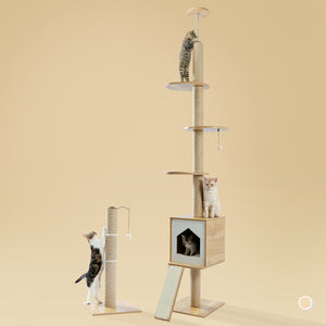PAWZ Road 3-in-1 Floor-to-ceiling Cat Tree Wood Stable Furniture