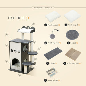 PAWZ Road Wooden Cat Tree, 47.2" Modern Cat Tower with 2-Floor Condo, Top Perch and Sisal Scratching Posts, Inspired by Sky City for Indoor Large/Big Cats