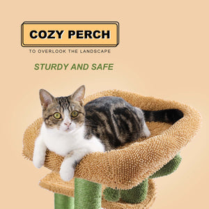 PAWZ Road Oasis Series Cactus Perch Condo Cat Tree Sisal Rope Cactus Cat Climb Tree Cat Tower Multi-Level Large Cat Tower Sisal Covering Scratching Posts with Dangling Ball