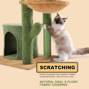 PAWZ Road Oasis Series Cactus Perch Condo Cat Tree Sisal Rope Cactus Cat Climb Tree Cat Tower Multi-Level Large Cat Tower Sisal Covering Scratching Posts with Dangling Ball