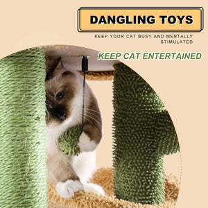PAWZ Road Oasis Series Cactus Perch Condo Cat Tree Sisal Rope Cactus Cat Climb Tree Cat Tower Multi-Level Large Cat Tower Sisal Covering Scratching Posts with Dangling Ball