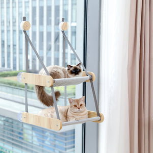 PAWZ Road Double Level Wooden Cat Window Hammock - AMT0149BG